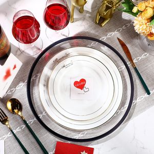 Sottopiatto in Vetro Trasparente BST da 13 Pollici con Bordo Nero per Decorazione Tavola da Matrimonio - Product Image 3