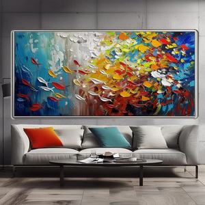 Art mural 3D, grande peinture abstraite horizontale colorée en acrylique, encadrée sur toile, pour la décoration moderne de la maison et des galeries - Product Image 4