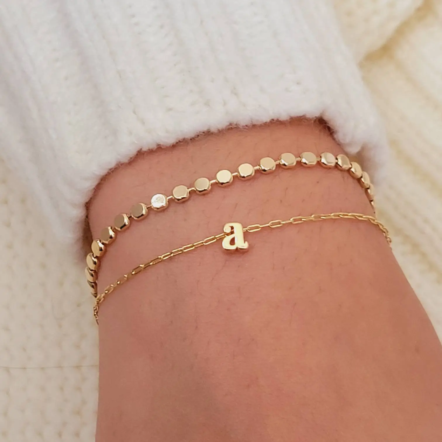 New Minimalist Connection Rice Bead Stainless Steel Gold Paper Clip Chain Alphabet Bracelet Jewelry For Women