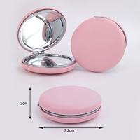 Miroirs de maquillage miniatures ronds roses en cuir PU en gros, miroirs de poche personnalisés avec logo d'usine en cuir PU