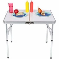 Table pliante légère et portable en alliage d'aluminium avec plateau en MDF, pieds réglables pour le camping, les pique-niques, les voyages en plein air et les barbecues