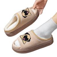 Pantoufles décontractées personnalisées à imprimé animalier (Pug) avec doublure en peluche et semelle extérieure en EVA, thermiques et respirantes, pour usage intérieur/extérieur printemps/automne/hiver