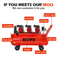 Compresseur d'air sans huile à trois moteurs BISON (CHINE) 1500W*3, 100L, 750L/min, 8 bars, 220V, compresseur robuste pour atelier industriel