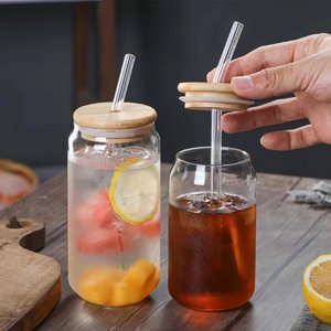 1 tasse en <span class=keywords><strong>verre</strong></span> 16oz couvercle en bambou <span class=keywords><strong>paille</strong></span> <span class=keywords><strong>verre</strong></span> à boire <span class=keywords><strong>Mojito</strong></span> Soda whisky café glacé cocktail thé jus bière gobelet en <span class=keywords><strong>verre</strong></span> - Product Image 1