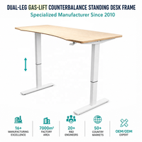 Cadre de bureau assis-debout réglable en hauteur pneumatique, design ergonomique, pieds pliables faciles à assembler, grand plateau, pour chambre et bureau