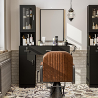 Miroir de Barbier Mural Noir avec Meuble de Rangement pour Salon de Coiffure et Spa – Équipement de Coiffage Professionnel