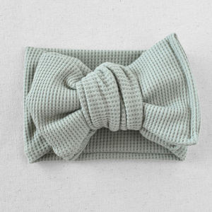 Diadema con lazo de algodón de bambú para bebé, venta al por mayor, lazos para niña, Waffle personalizado, Diadema con lazo de gran tamaño, diademas para recién nacidos, <span class=keywords><strong>turbantes</strong></span> para bebé - Product Image 6