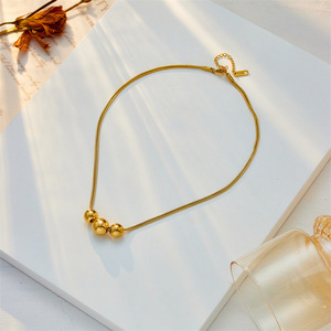 Gold Ball Pendant Necklace Geometric Design Chain Unisex Everyday Wear - Product Image 2