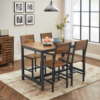 Table à manger de style farmhouse avec 4 chaises, structure en fer noir mat thermolaqué, mobilier de cuisine personnalisable, vente en gros