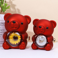 Dubbele Maat Eeuwige Zonnebloem Knuffelbeer Sieradendoos Kunstbloemen 2-zijdig Draaiende Ring Ketting Etui Kerst Bruiloft Cadeaubox