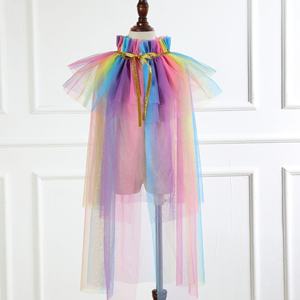 Capa de Malla Arcoíris de Cuatro Capas Estilo Princesa para Disfraces de Anime y Vestuario de Escenario para Niñas - Product Image 3