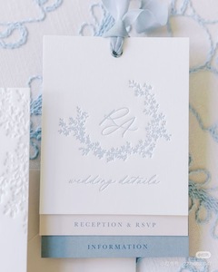 ชุดการ์ดเชิญงานแต่งงานแบบหรูหรา พิมพ์แบบ Letterpress พร้อมปั๊มนูนลายอักษรย่อ กระดาษคราฟท์เคลือบฟิล์ม ริบบิ้นผ้าไหม การ์ด RSVP และการ์ดรายละเอียด - Product Image 3