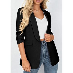 Blazer para Mujer FOXA, Largo Regular, Manga 3/4, Frente Abierto, Fruncido, Chaqueta Ligera para Trabajo, Estilo Casual de Negocios - Product Image 3