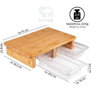 Planche à découper en bambou avec tiroirs de collecte en acrylique Planche de cuisine en bois avec plateaux de collecte - Product Image 5