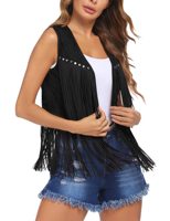 Gilet à franges personnalisé pour femme, sans manches, en faux daim, style hippie bohème western cowgirl des années 70