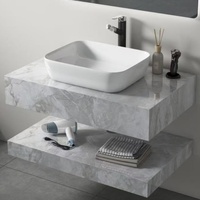 Meuble-lavabo rectangulaire de luxe moderne en ardoise pour hôtel, avec vasque en céramique, miroir LED tactile lumineux mural flottant