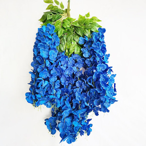 Bouquet de fleurs artificielles de glycine bleues en plastique et soie pour décoration intérieure, mariage, extérieur, plantes suspendues - Product Image 1