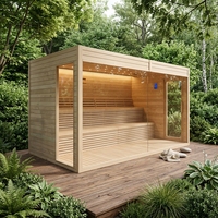 Cabine de sauna carrée en bois pour l'extérieur avec poêle à bois, sauna sec pour jardin