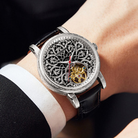 HANBORO Clarion Rose Collection Exquisément Sculpté Luxe Rose Saphir Montre Mécanique Automatique pour Homme Bracelet en Cuir