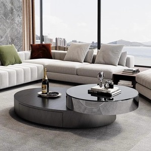 Juego de Mesa de Centro Moderna de Lujo con Cubierta de Vidrio Ovalada y Cajones, <span class=keywords><strong>Muebles</strong></span> de Acero Inoxidable para Sala de Estar, Diseño Giratorio, Último Modelo - Product Image 3