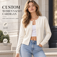 Cardigan en tricot personnalisé pour femme, col rond, boutonné, manches longues, en mélange de laine unie, pour tenue décontractée quotidienne