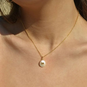 Collana con <span class=keywords><strong>lettere</strong></span> iniziali personalizzate migliori amici regali, collana rotonda di perle d'acqua dolce con lettera - Product Image 4