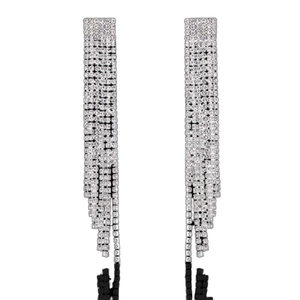 Pendientes Largos de Borla Delicada con Cuentas para Mujer, Joyería de Moda con Diamantes de Imitación Colgantes, Aleación de Zinc Bañada en Plata - Product Image 1