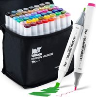 Marqueurs à alcool TRANSON 48 couleurs, marqueurs à double pointe avec pointes fines et biseautées pour le dessin, le coloriage et l'illustration