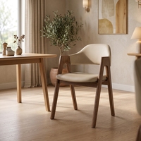 Chaise de salle à manger moderne en cuir PU avec cadre en bois d'hévéa, chaise d'appoint en bois avec accoudoirs pour la maison, le restaurant et la cuisine