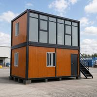 Maison conteneur préfabriquée à assembler sur deux étages, démontable, modulaire, structure en acier, mur-rideau en verre
