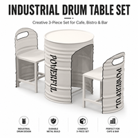 Ensemble de meubles industriels modernes en fûts d'huile avec table de bar et chaises en acier inoxydable pour café, hôtel, salle à manger et restaurant, utilisation en extérieur