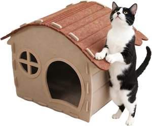 Casa para Gatos de Fieltro de Lana Natural Ecológica, Desmontable y Plegable, con Ventana en el Techo, Acogedora y Cálida, para Interiores, Capacidad de 66L - Product Image 1