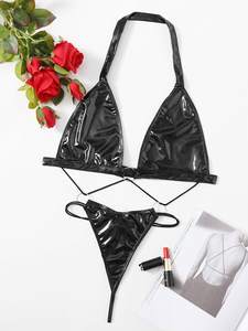 Сексуальное нижнее белье из 2 предметов, женское кожаное нижнее белье, бюстгальтер и трусики, женское сексуальное нижнее белье - Product Image 2