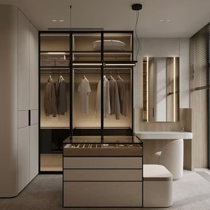BALOM Armario Modular de Alta Gama con Puerta Corredera de Vidrio y Marco de Aluminio Moderno, Muebles de Dormitorio Personalizados de Fábrica OEM - Product Image 1