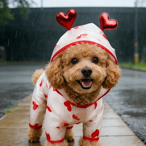 Pet Raincoat Heart Print Waterproof Coat For <b>Small</b> Medium Dogs Cats Four Seasons Outdoor Wear - Product Image 5