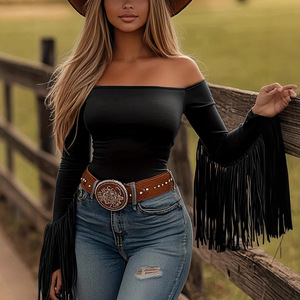 Abito da <span class=keywords><strong>donna</strong></span> in poliestere con scollo a V irregolare, stile bohémien <span class=keywords><strong>rock</strong></span>, con volant, retrò, stile western, per feste e festival, collezione autunnale - Product Image 3