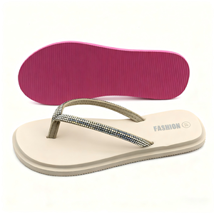 <span class=keywords><strong>Tongs</strong></span> d'été pour femmes, à bout ouvert, fines, avec des lanières en strass scintillantes, écologiques, à semelle épaisse, pour usage extérieur, rose vif, classiques - Product Image 2