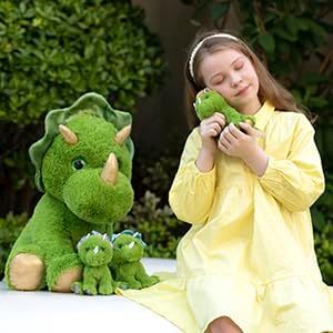 Morismos 24.5 Inch Gigantische Groene Triceratops Knuffel Dier Zacht Katoen <span class=keywords><strong>3</strong></span> Kleine Baby Dinosaurussen Knuffel Voor Kinderfeestjes - Product Image 6