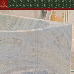 <span class=keywords><strong>Baignoire</strong></span> ovale autoportante en marbre bleu cristal GOLDKING haut de gamme pour studio résidentiel, veines gris clair et bleu ciel, personnalisable OEM - Product Image 4