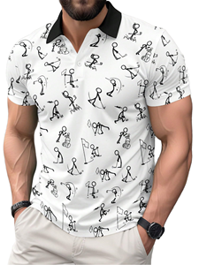 Chemise Homme à Manches Courtes avec Logo Frontal, Boutons, Marquée, Respirante, Séchage Rapide, Tricotée 100% Polyester, Design à Franges, Coupe Décontractée Classique - Product Image 1