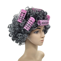 Ensemble d'accessoires de cosplay pour femme âgée, perruque bouclée rose