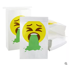 KM Vomiting Logo Print Barf Bags Bolsas desechables para vómitos para viajes Mareo por movimiento <span class=keywords><strong>Embarazo</strong></span> Enfermedad para niños y adultos - Product Image 2