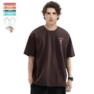 Kaus Pria Musim Panas Drop-Shoulder 100% katun ukuran besar kaus longgar warna Solid