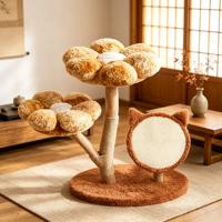 BloomAutumn Modern Luxury 72.5cm Caramel Floral Cat Tree Double Flower Perches Cat-Ear Sisal Scratch Board Curved Wood Trunk.