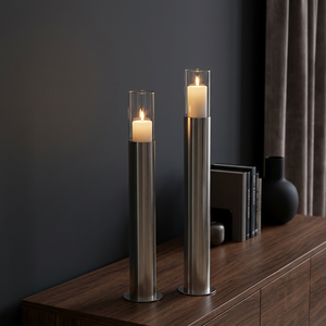 Porte-bougie moderne en métal pour bougie pilier haute avec cylindre en verre, pour décoration de salon et de maison - Product Image 2