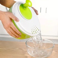 2-In-1 Plastic Keuken Salade Spinner Handleiding Sla Fruit Wasmachine Roterende Handgreep Groentedroger Julienne Snijmachine Fruit Friet Tool