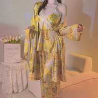 Ensemble de lingerie sexy en satin et dentelle, haut halter, pantalon, robe, pyjama d'été mi-long avec coussinets de soutien-gorge en option
