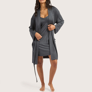 Setelan Baju Tidur Wanita Bambu Grosir, Gaun Tidur Lengan Panjang, Kimono Piyama 2 Potong, Pakaian Santai - Product Image 1