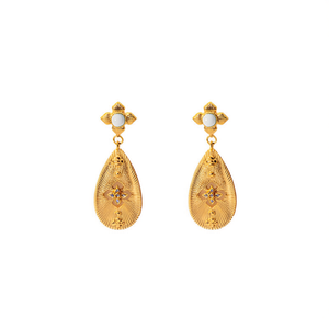 Boucles d'oreilles pendantes vintage tendance en acier inoxydable 316L plaqué or PVD avec zircon, design goutte d'eau durable et résistant, pour femme, idéales pour les soirées - Product Image 2