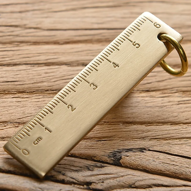 Mini Gold Brass Ruler Handy Straight Ruler Vintage Metal Copper Bookmark Key Pendant Stationery Measuring Tool